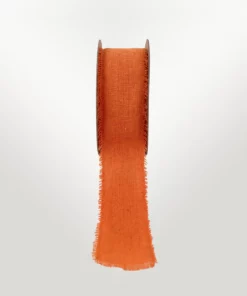 frayed edge linen cotton ribbon orange