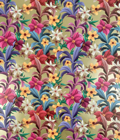 This stunning printed gloss wrapping paper Deep Floral multi colour design, is a bold modern masterpiece floral. Printed in many shades of all the on trend colours against a soft gold background.