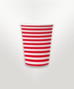 white paper party cup featuring red stripe design