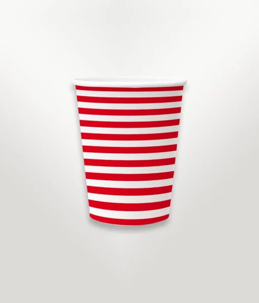 white paper party cup featuring red stripe design