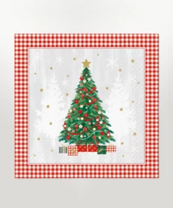 napkins lunc size featuring christmas tree and gingham border design