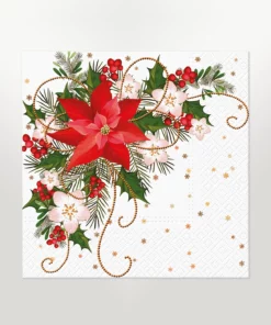 napkins lunch size featuring christmas poinsettia design on a white background