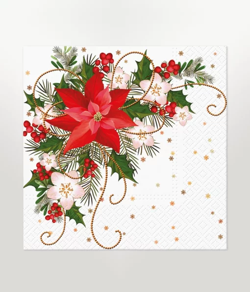 napkins lunch size featuring christmas poinsettia design on a white background