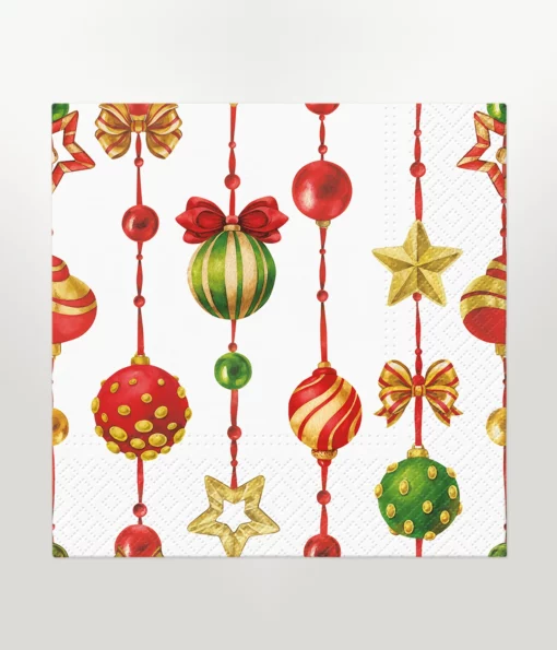 napkin lunch size featuring illustration design of adorned christmas ornaments on a white background