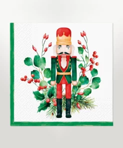 napkin lunch size featuring christmas design of a nutcracker with flora on a white background