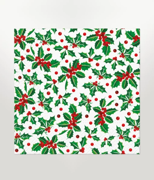 napkin lunch size featuring classic christmas holly pattern design