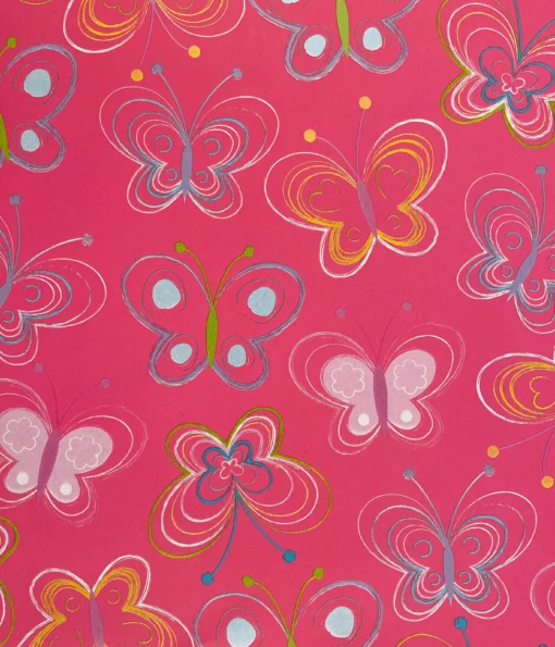 printed gloss wrapping paper pretty butterflies hot pink