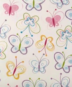 PRINTED GLOSS WRAPPING PAPER PRETTY BUTTERFLIES WHITE