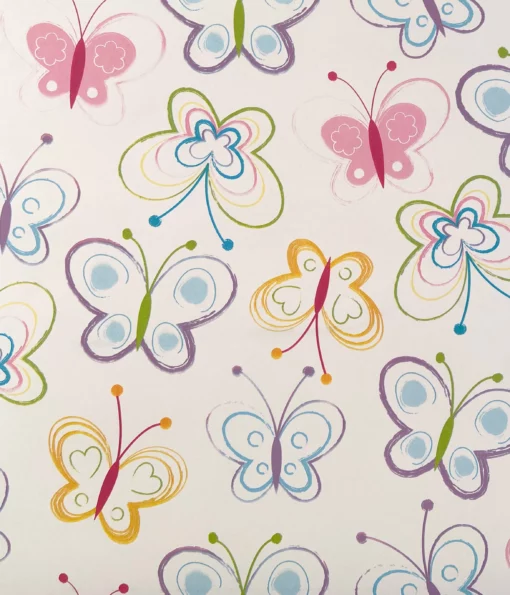 PRINTED GLOSS WRAPPING PAPER PRETTY BUTTERFLIES WHITE