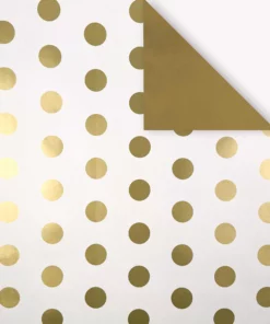 PRINTED GLOSS DOUBLE SIDED WRAPPING PAPER WHITE DARK GOLD SPOT