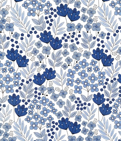 printed gloss wrapping paper floral festival blues white